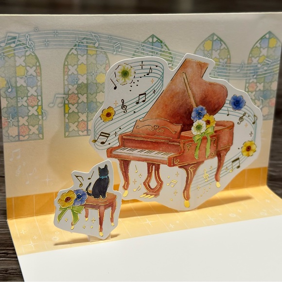 Kitten with Pop-up Antique Piano Multipurpose Card ❘ Invitation Card ❘ Gift Card - Picture 5 of 7